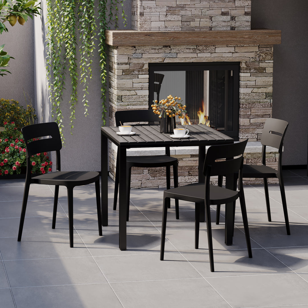 Playa 5-Piece Outdoor Metal Frame Dining Table Patio Set with Stackable Patio Dining Chairs