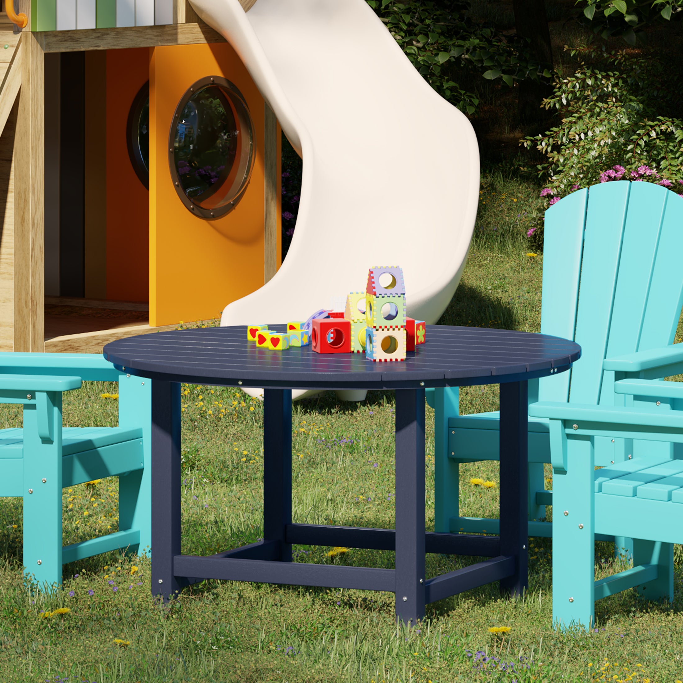 Malibu Kids Outdoor Patio Furniture HDPE 38" Wide Round Dining Table