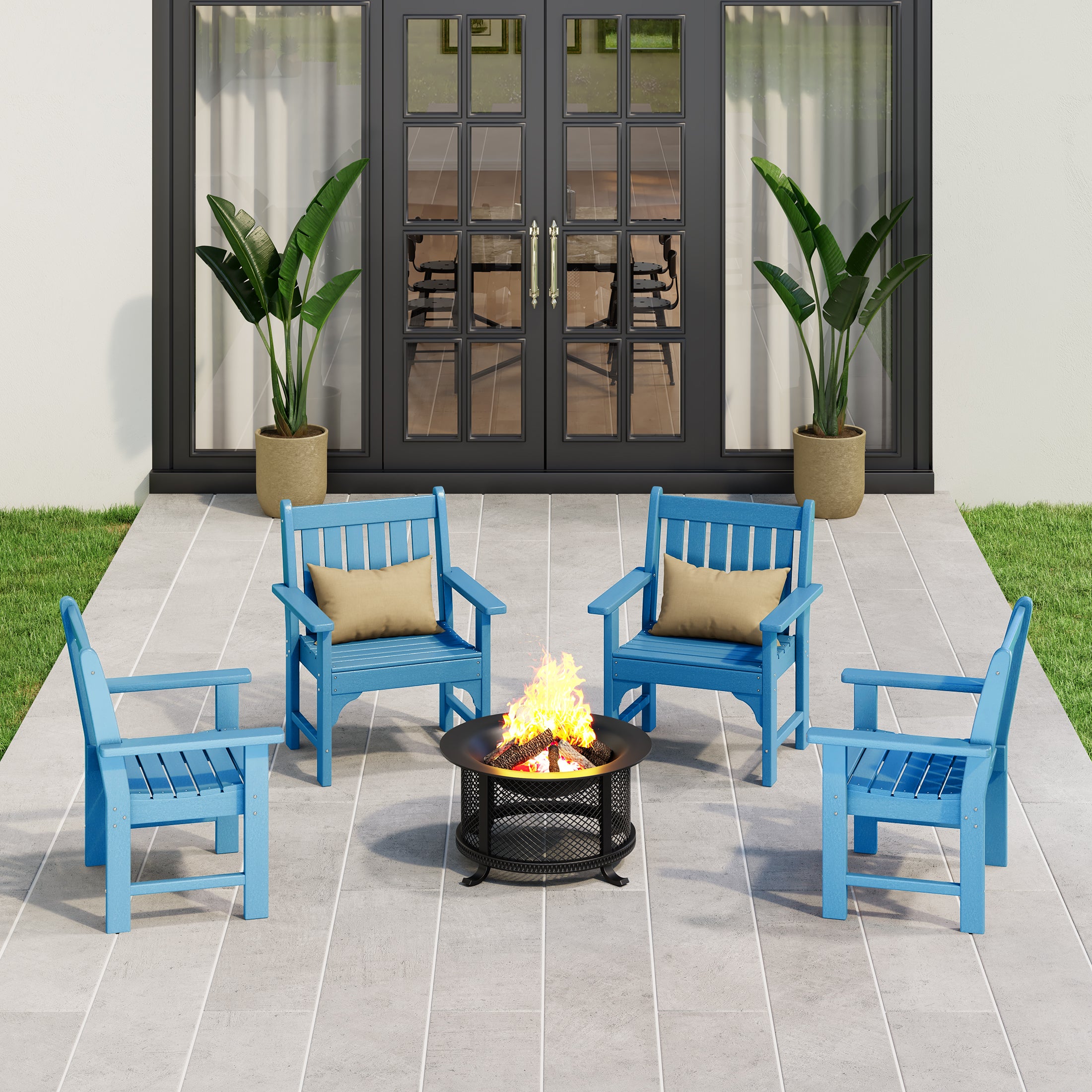 Malibu Outdoor Patio HDPE Adirondack Dining Arm Chairs (Set of 4)