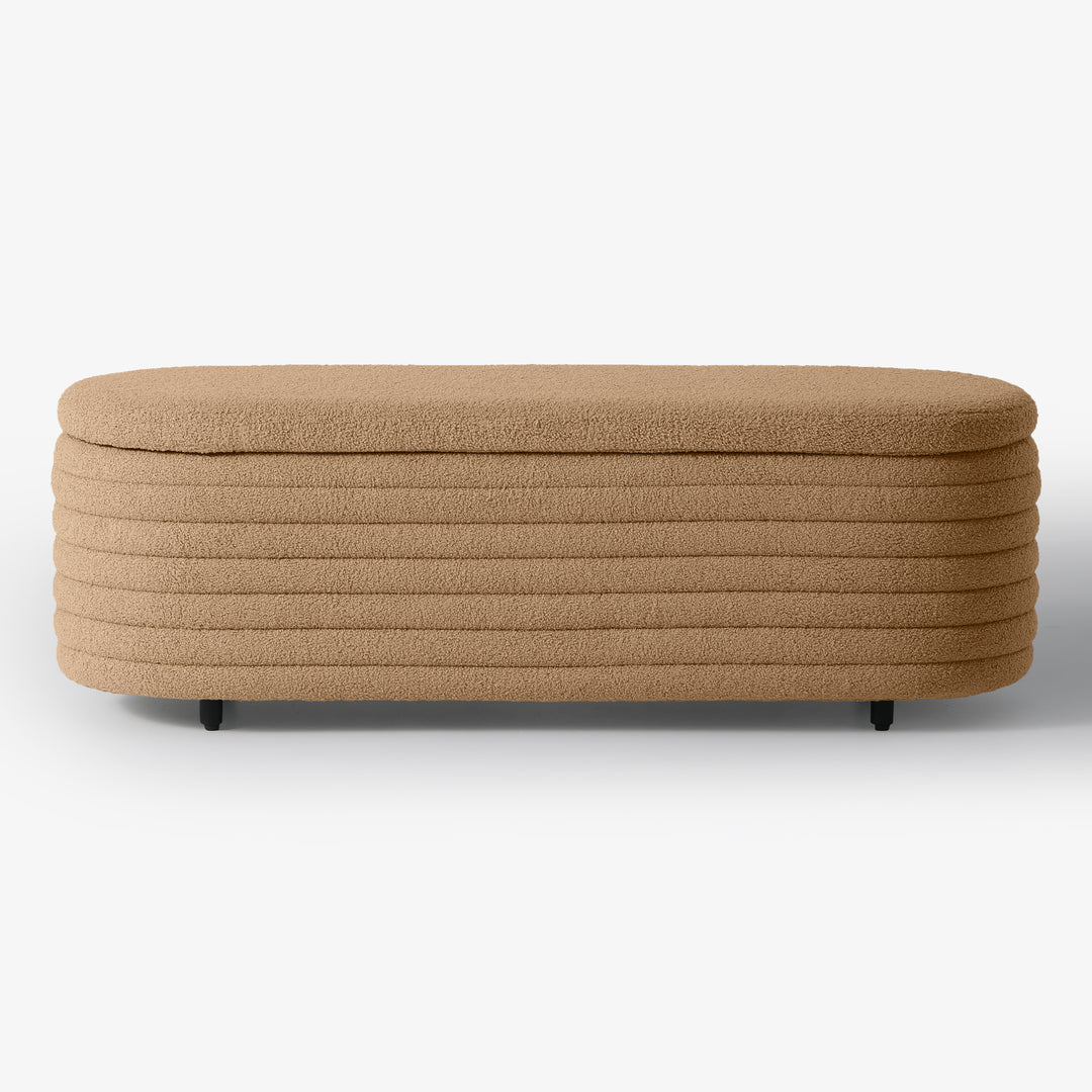 Alexandria 54" Wide Mid-Century Modern Upholstered Teddy Sherpa Tufted Oval Storage Ottoman Bench