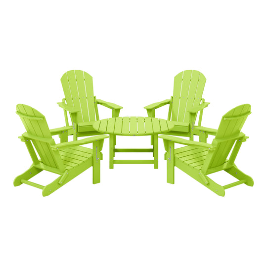 Malibu 5-Piece HDPE Folding Adirondack Chair Outdoor Patio Conversation Set