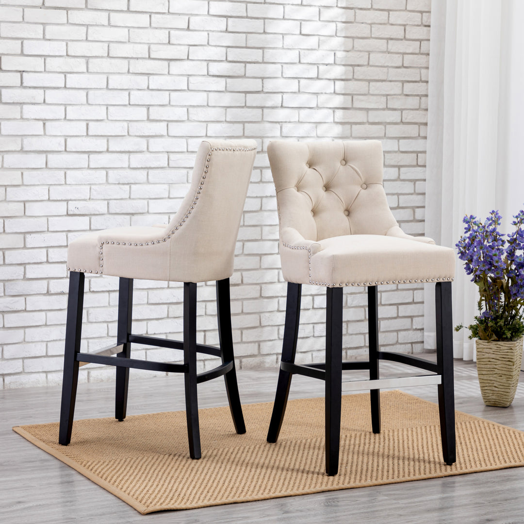 Hayes 29" Upholstered Tufted Wood Bar Stool (Set of 2), Black