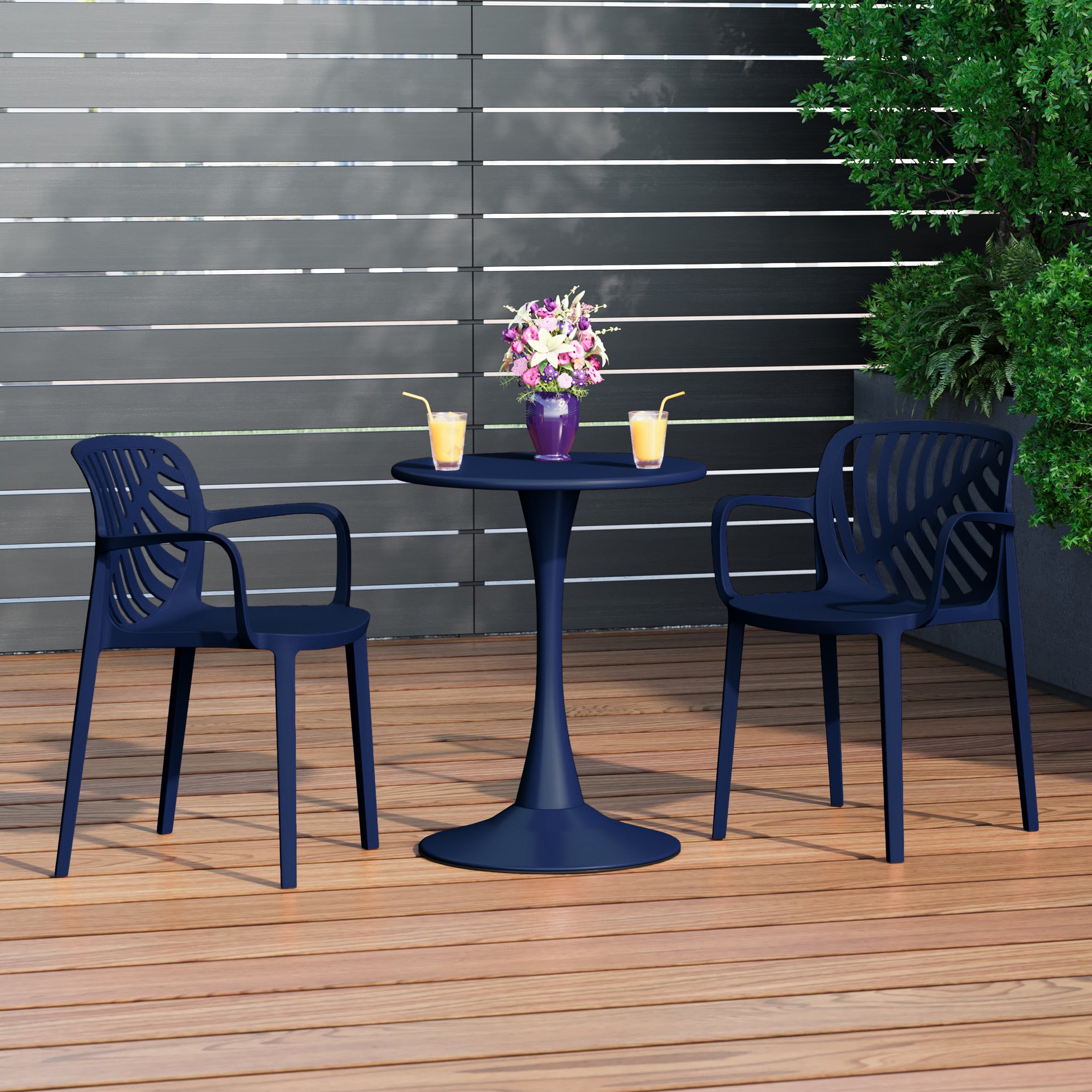 Playa Outdoor Modern Stackable Patio Dining Armchairs (Set of 2)