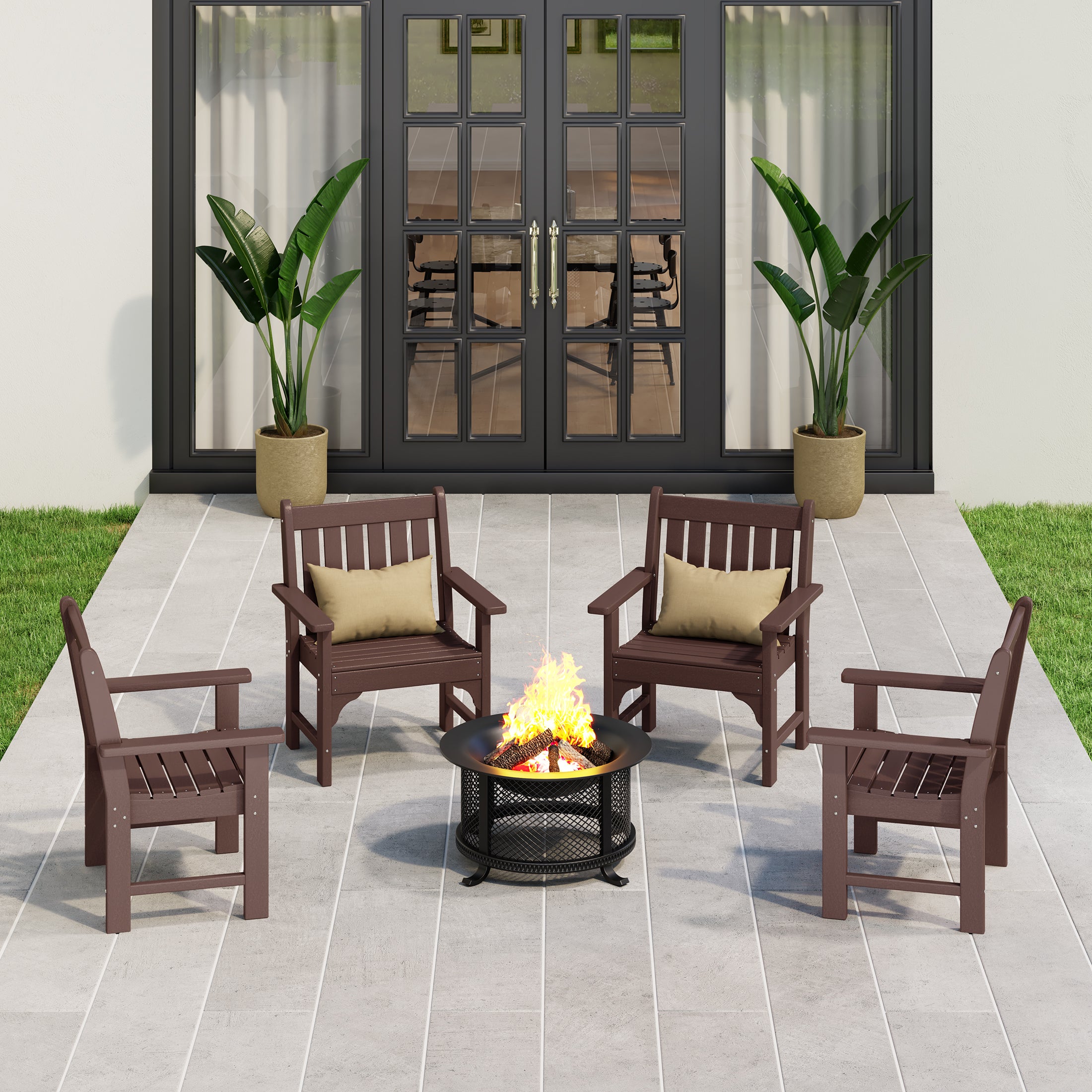 Malibu Outdoor Patio HDPE Adirondack Dining Arm Chairs (Set of 4)