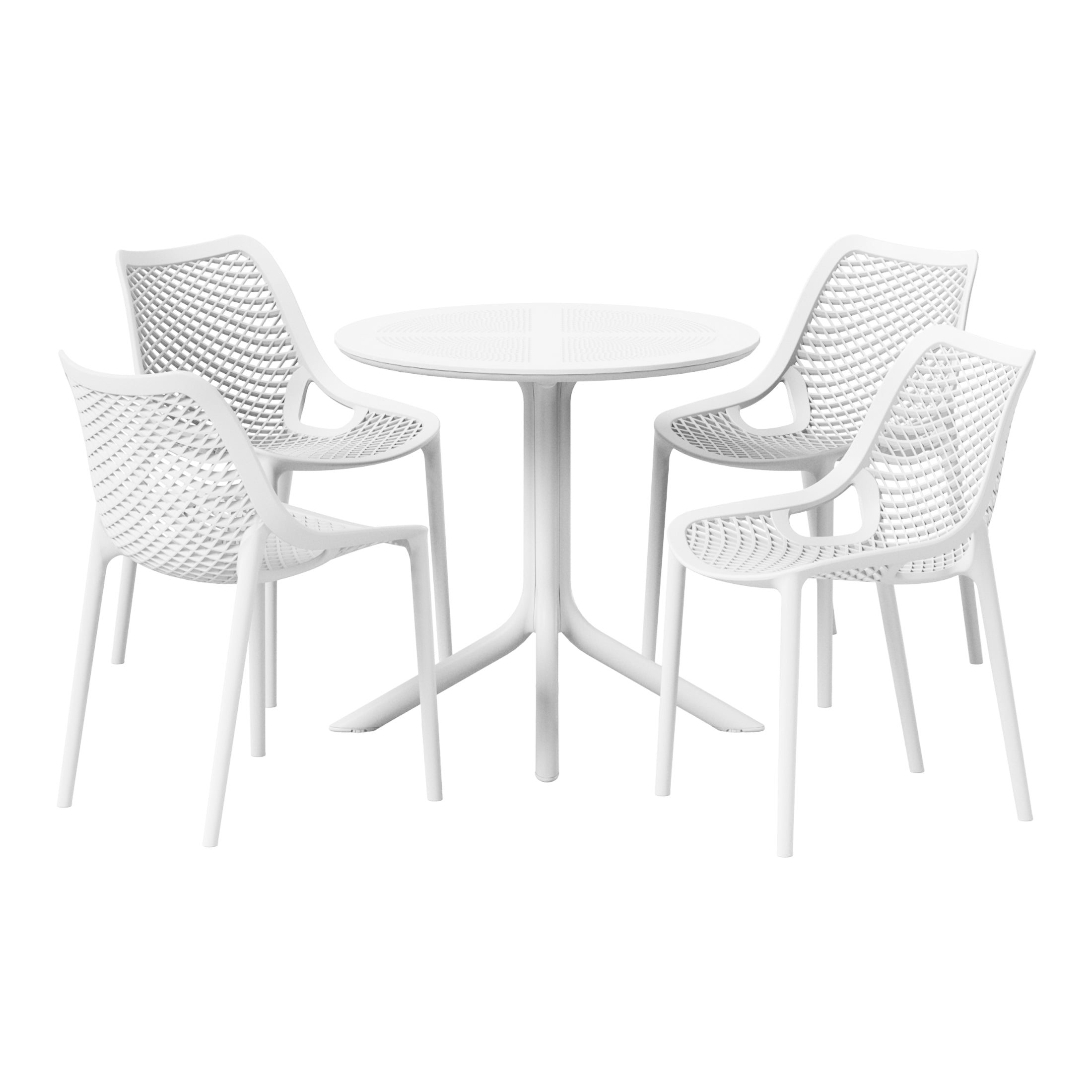 Playa 5-Piece Modern Round Patio Dining Table Set with Stackable Patio Dining Chairs