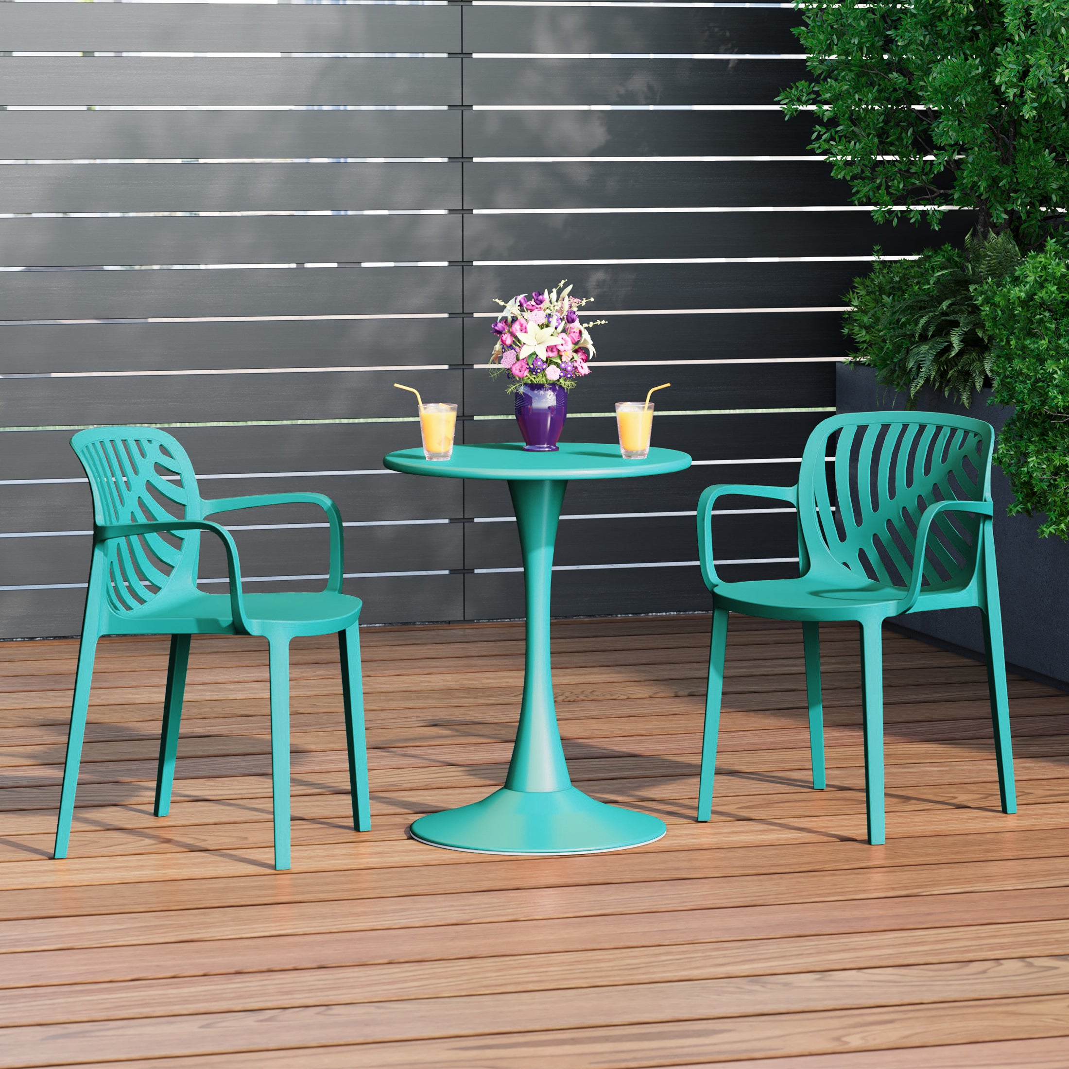 Playa Outdoor Modern Stackable Patio Dining Armchairs (Set of 2)
