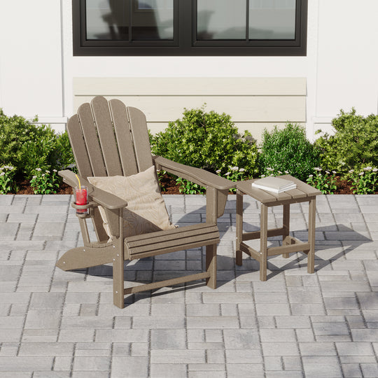 Highland Outdoor Patio HDPE Adirondack Chair With Cup Holder and Table Set