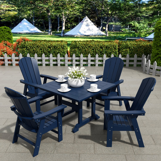 Malibu 5 Piece Outdoor Patio Square Dining Table and Curved Back Armchair Set