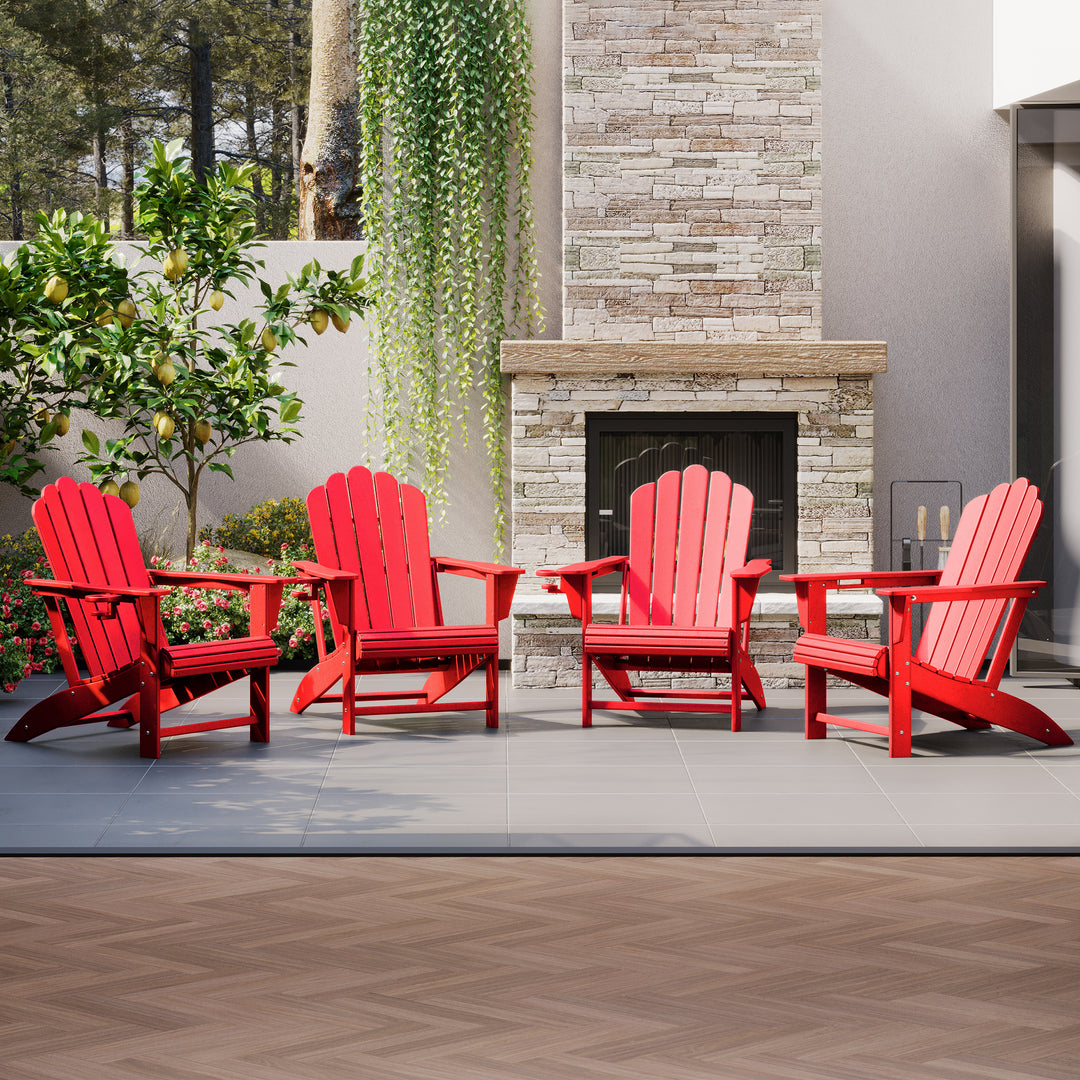 Highland Outdoor Patio HDPE Adirondack Chairs With Cup Holders (Set of 4)