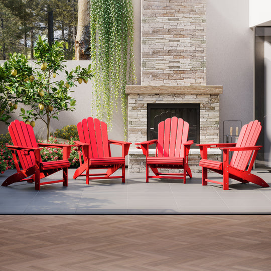 Highland Outdoor Patio HDPE Adirondack Chairs With Cup Holders (Set of 4)