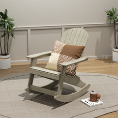 Tuscany Adirondack rocking chair in Weathered Gray styled outdoors