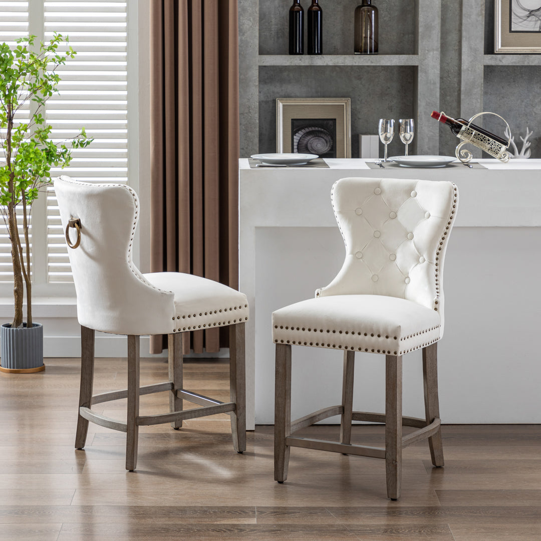 Wordford 24" Tufted Velvet Counter Stool (Set of 2), Antique Gray