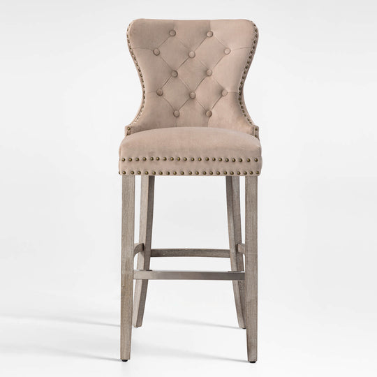 Wordford 29" Tufted Velvet Bar Stool, Antique Gray