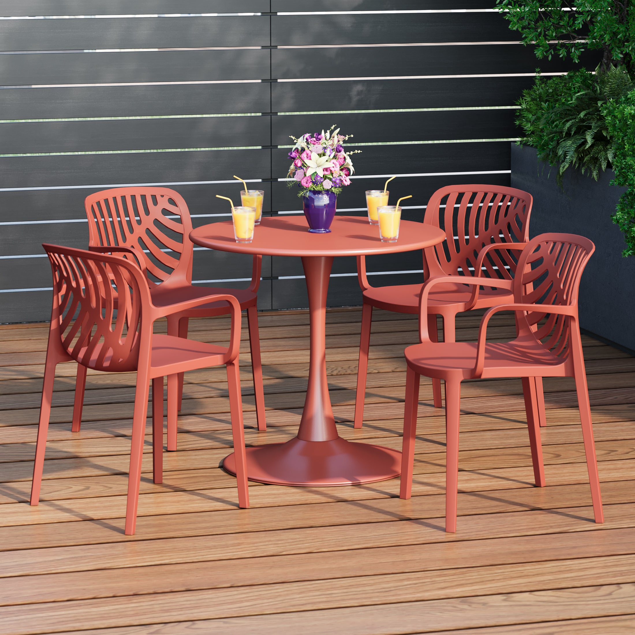 Playa 5-Piece Outdoor Indoor Metal Patio Dining Table Set With Stackable Patio Arm Chairs