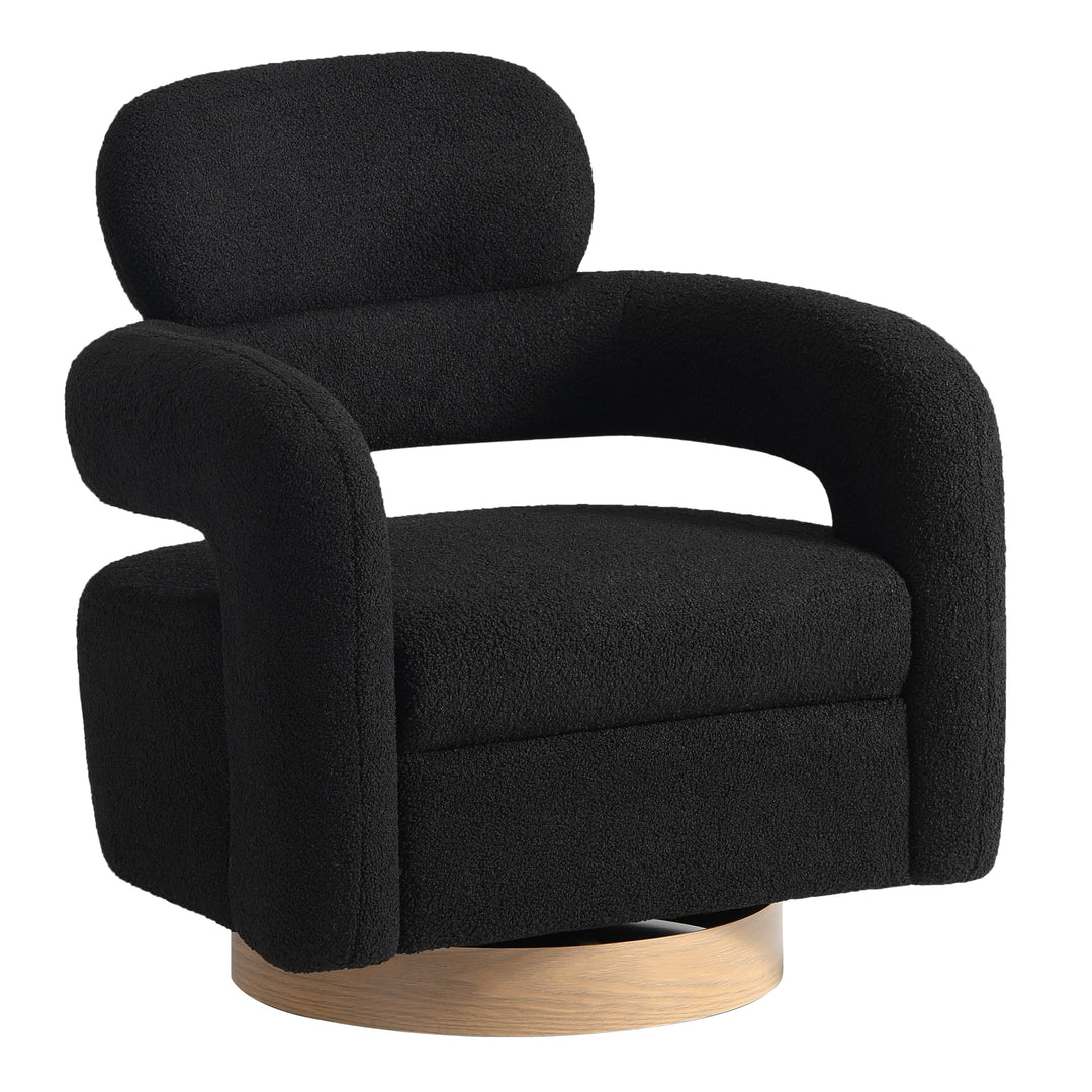 Alexandria Mid-Century Modern Sherpa Swivel Barrel Accent Chair With Storage Ottoman