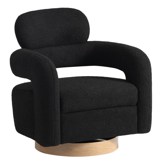 Alexandria Mid-Century Modern Sherpa Swivel Barrel Accent Chair With Storage Ottoman