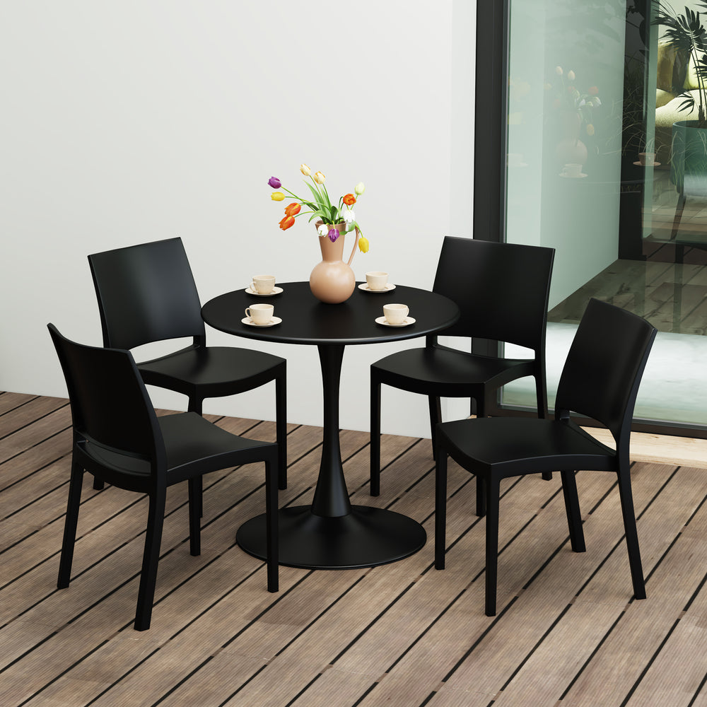 Playa 5-Piece Indoor Outdoor Round Metal Patio Dining Table Set With Stackable Patio Dining Side Chairs