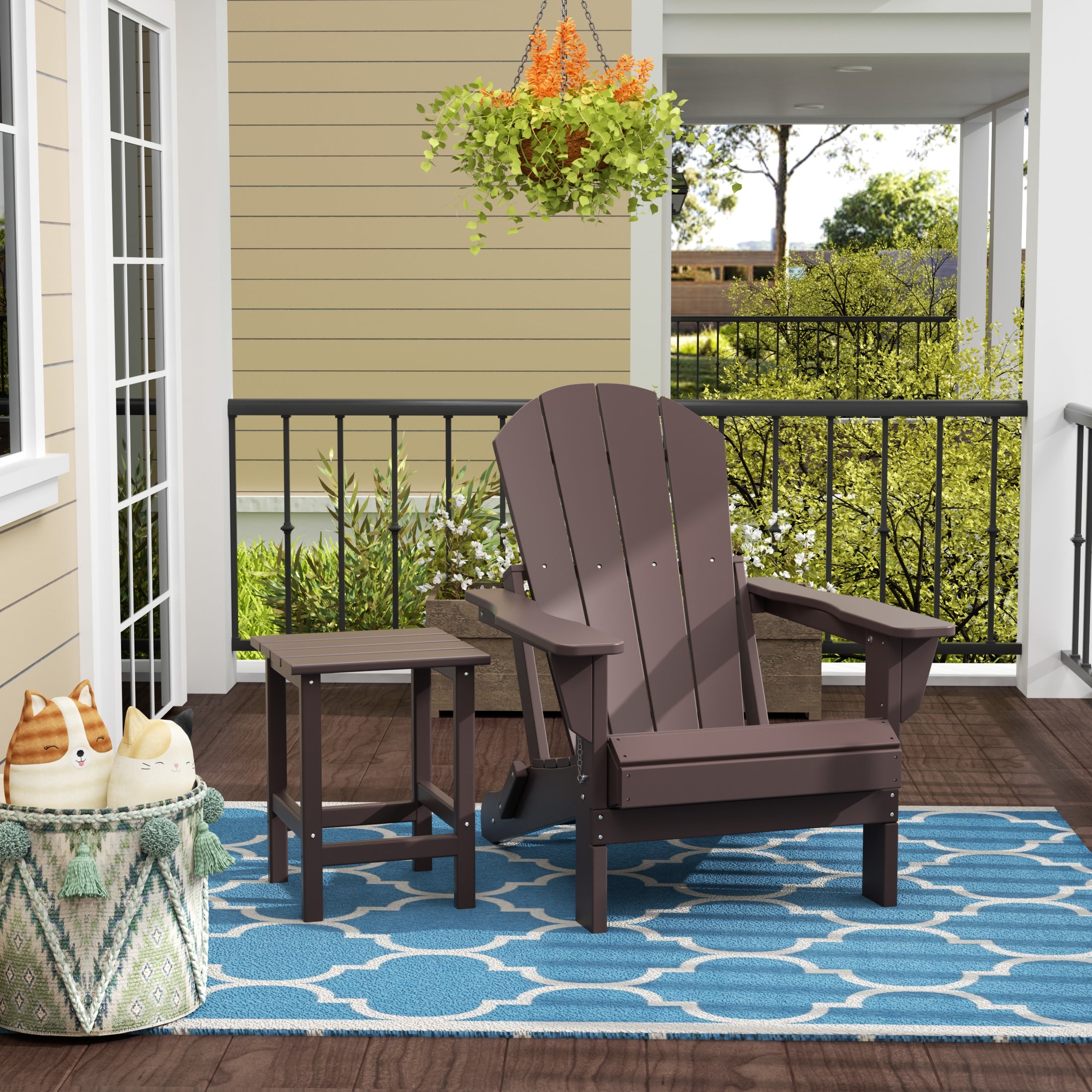 Malibu 2 piece set outdoor folding Poly Adirondack chair with side table