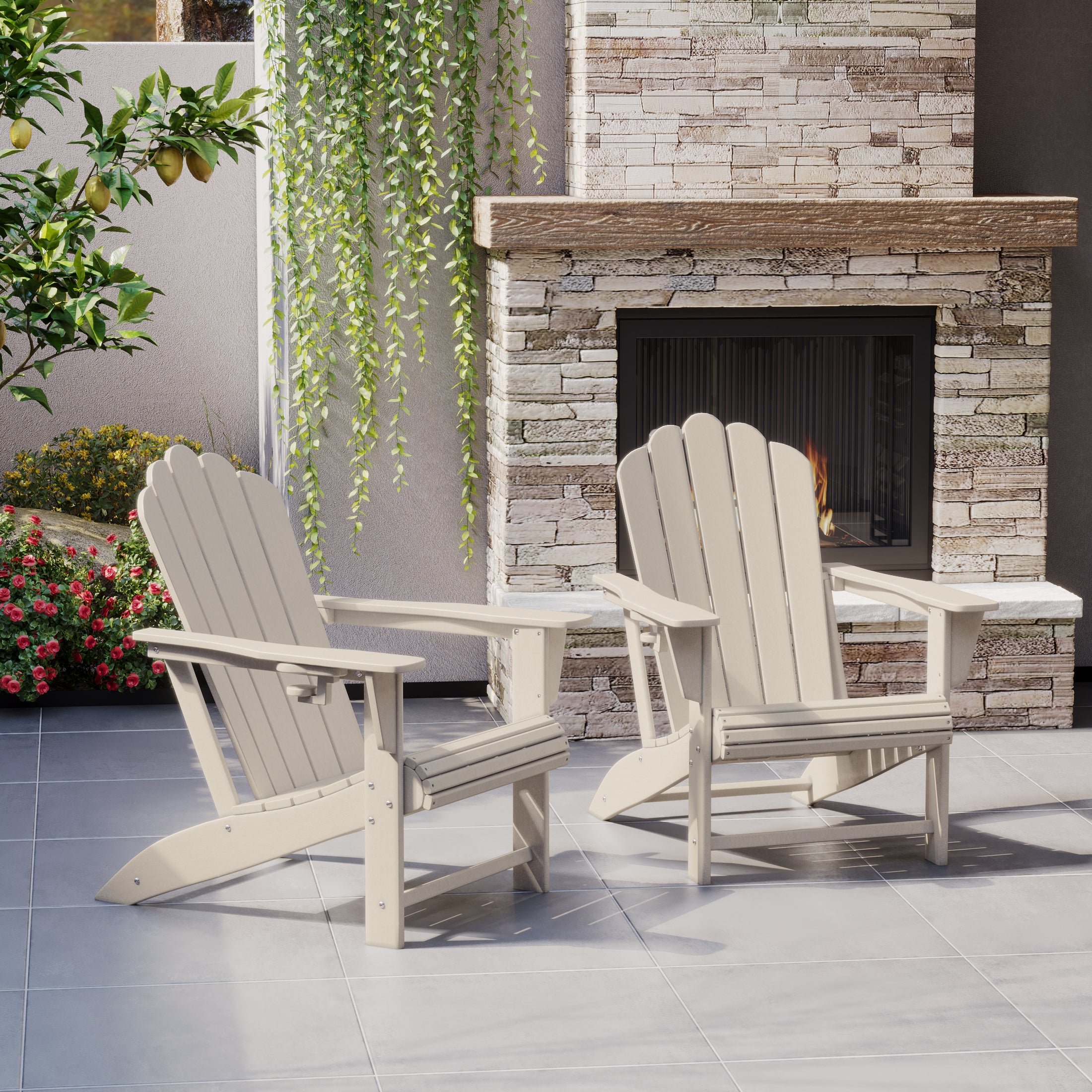 Highland Outdoor Patio HDPE Adirondack Chairs With Cup Holders (Set of 2)