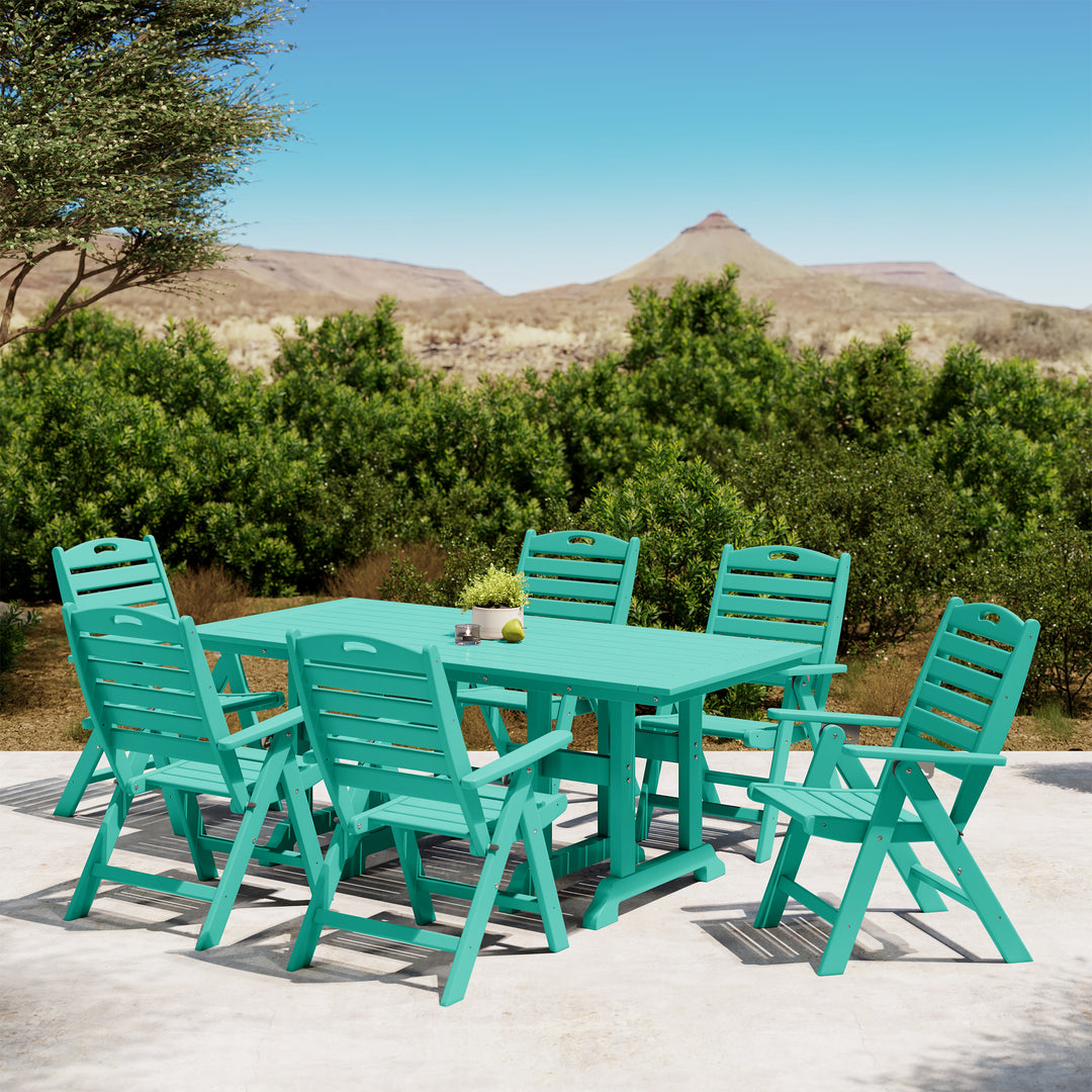 Malibu 7-Piece HDPE Rectangular Patio Dining Table Set with Foldable Chairs
