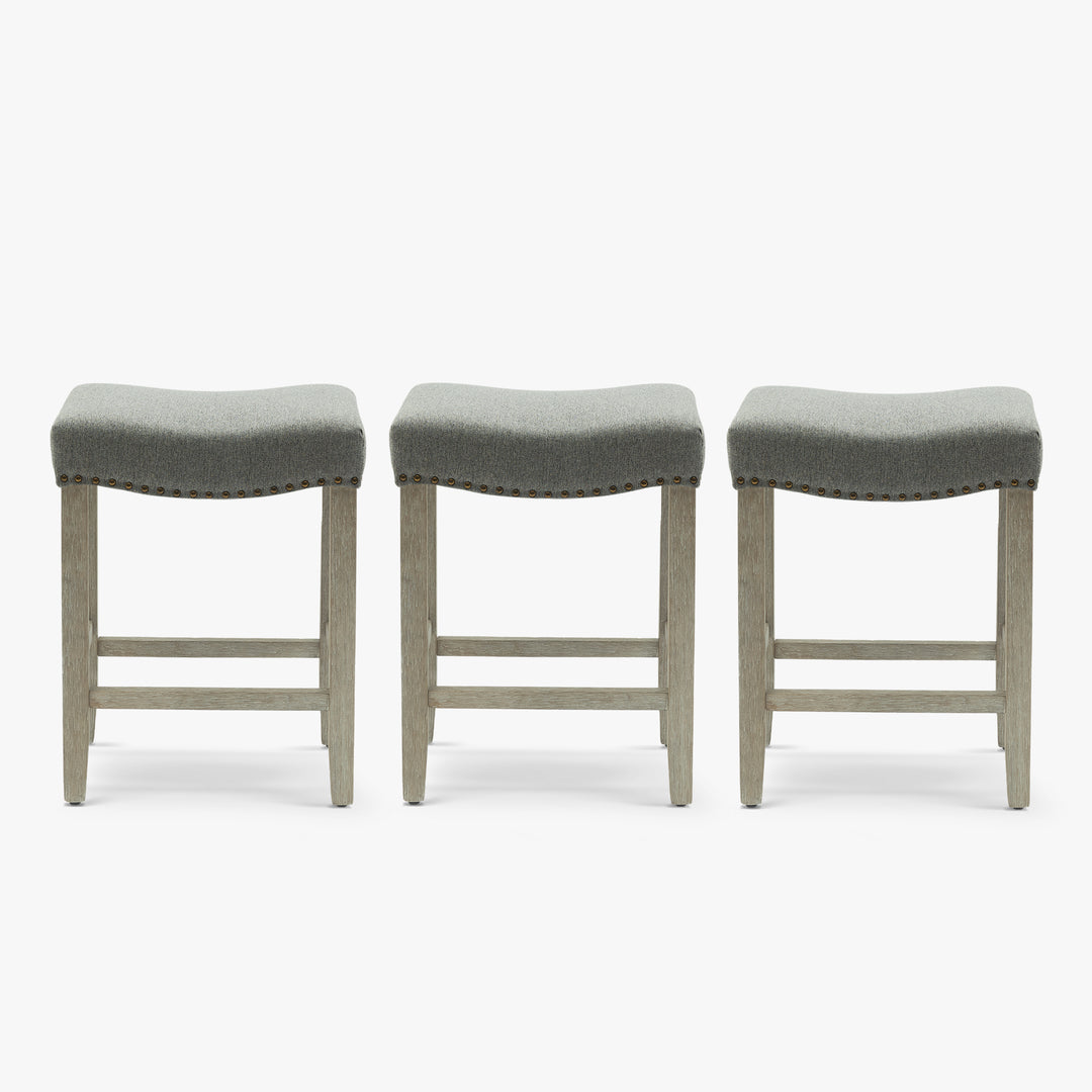 Lenox 24" Upholstered Saddle Seat Antique Gray Counter Stool (Set of 3)