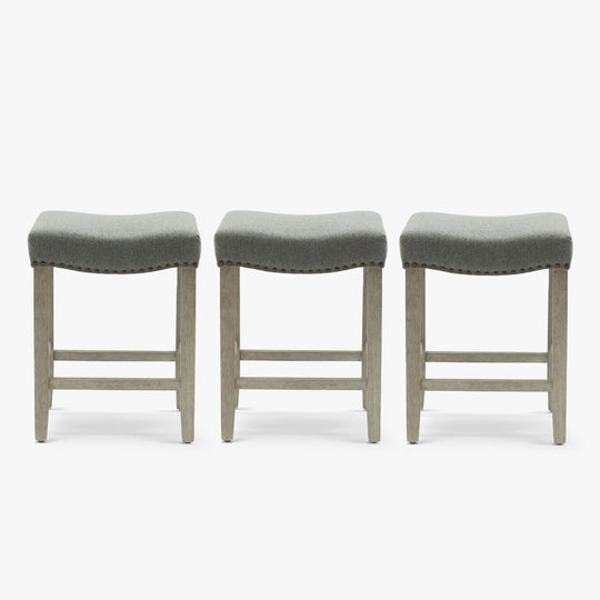 Lenox 24" Upholstered Saddle Seat Antique Gray Counter Stool (Set of 3)