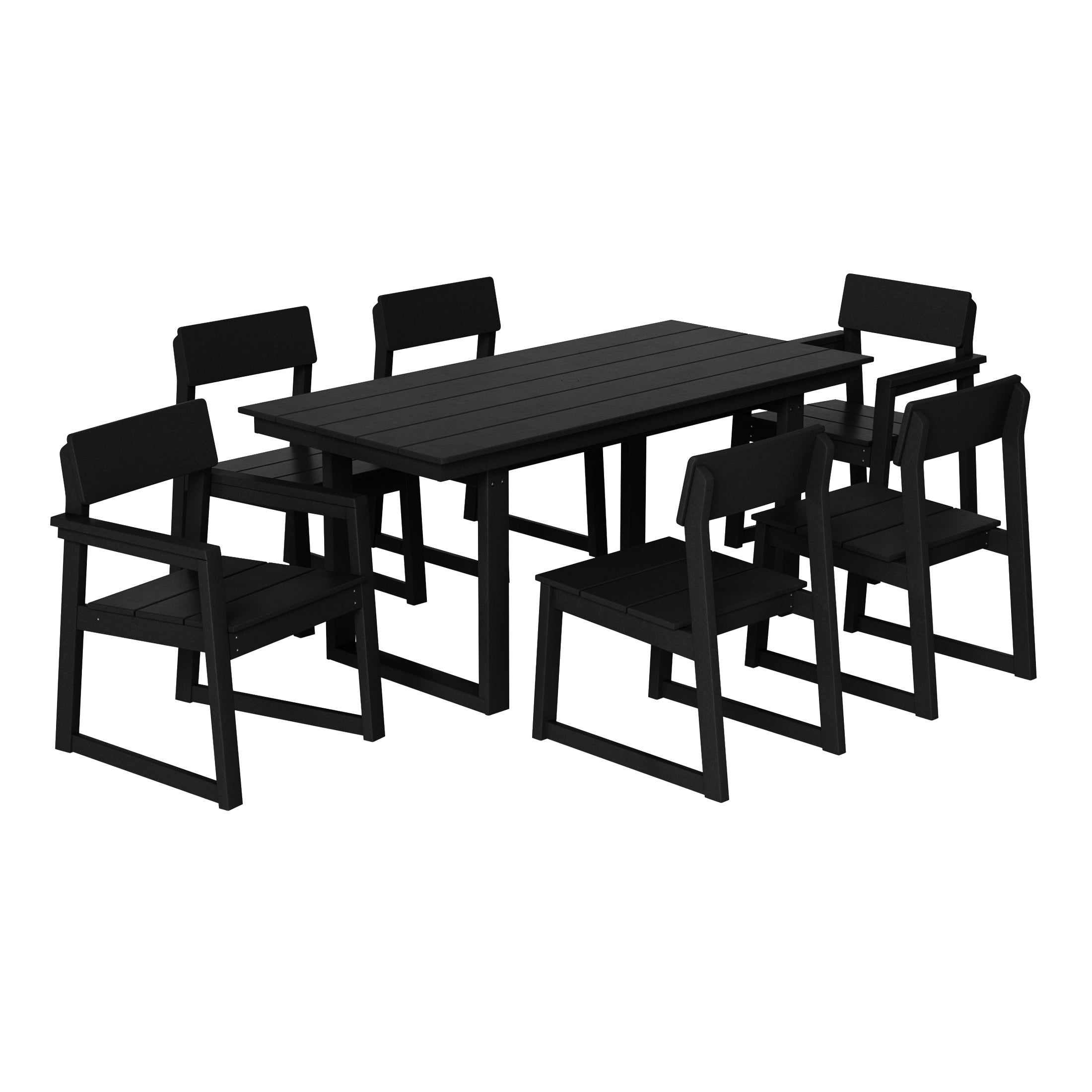 Paloma 7-Piece Modern HDPE Outdoor Patio Dining Table Set With Umbrella Hole