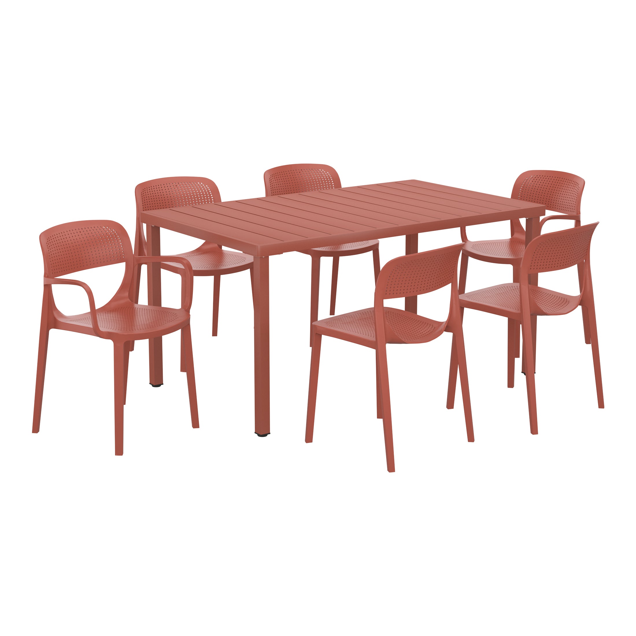Playa 7-Piece Outdoor Rectangular Metal Patio Dining Table Set With Stackable Patio Dining Chairs
