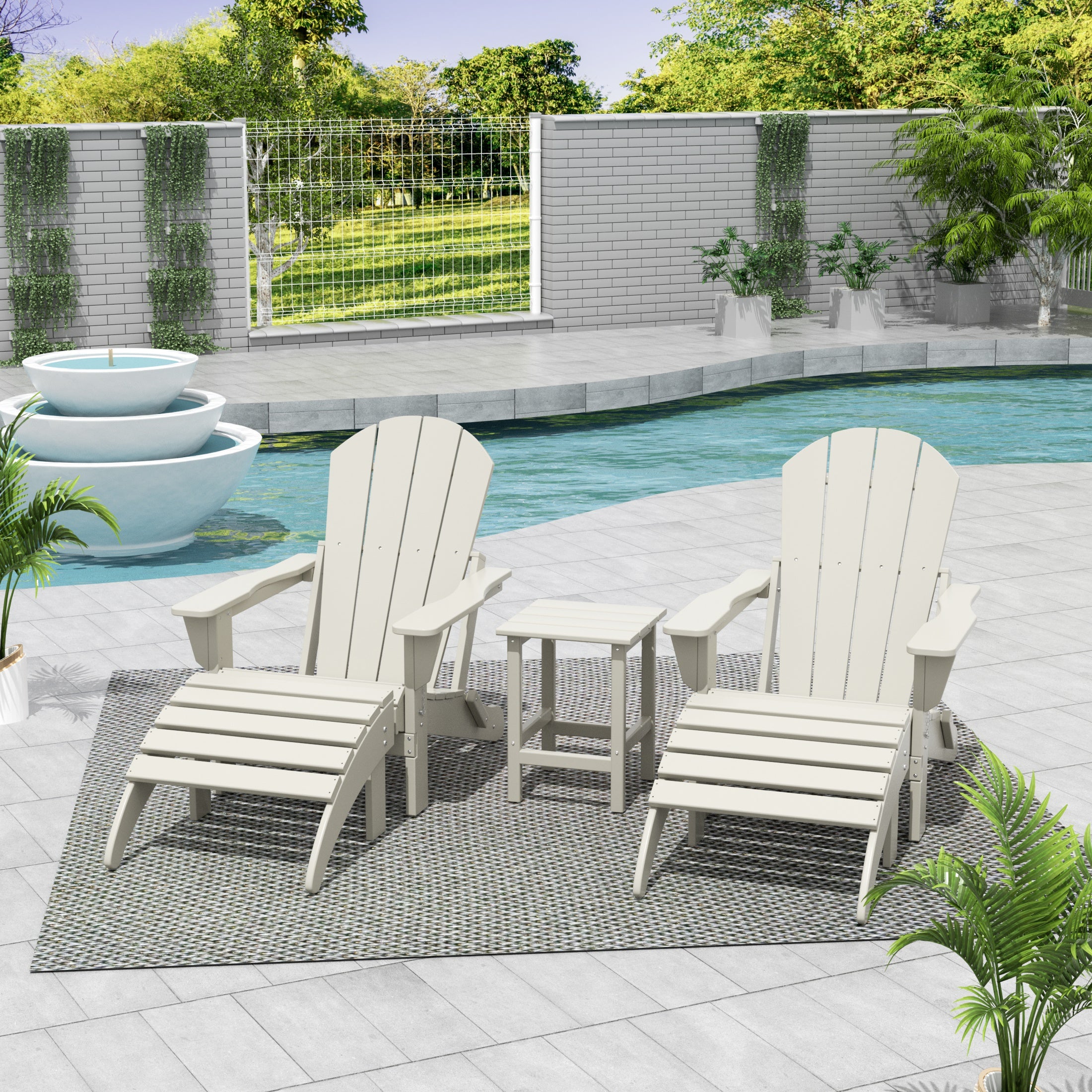 Malibu 5-Piece set classic Adirondack chairs with ottoman and a small coffee table (2 seater)