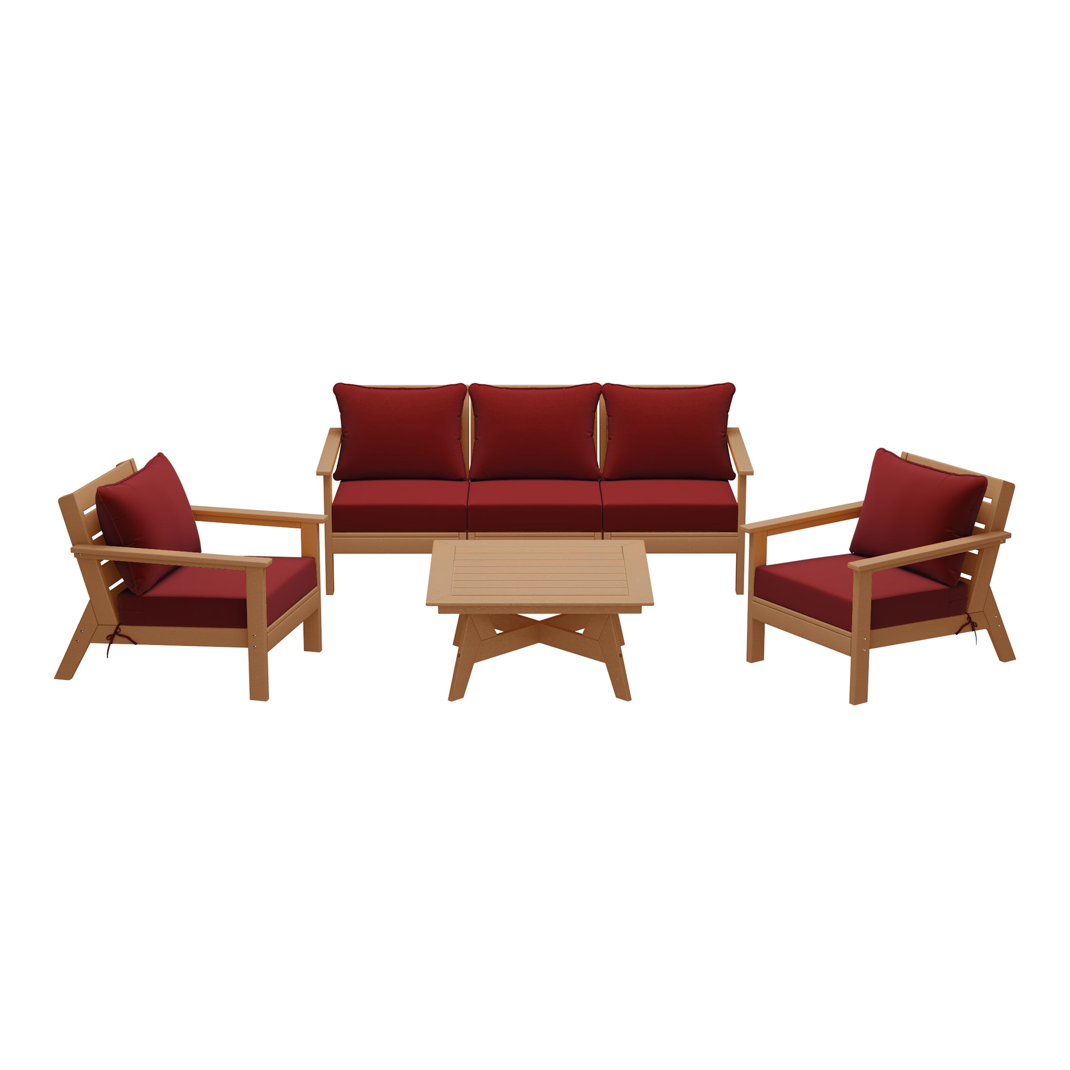 Avalon Outdoor 6-Piece Modular Sectional Patio Furniture Sofa Set in Teak Color Frame