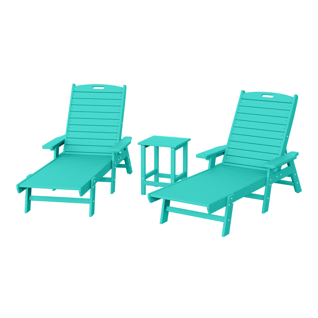 Malibu Poly Reclining Chaise Lounge Set With Table