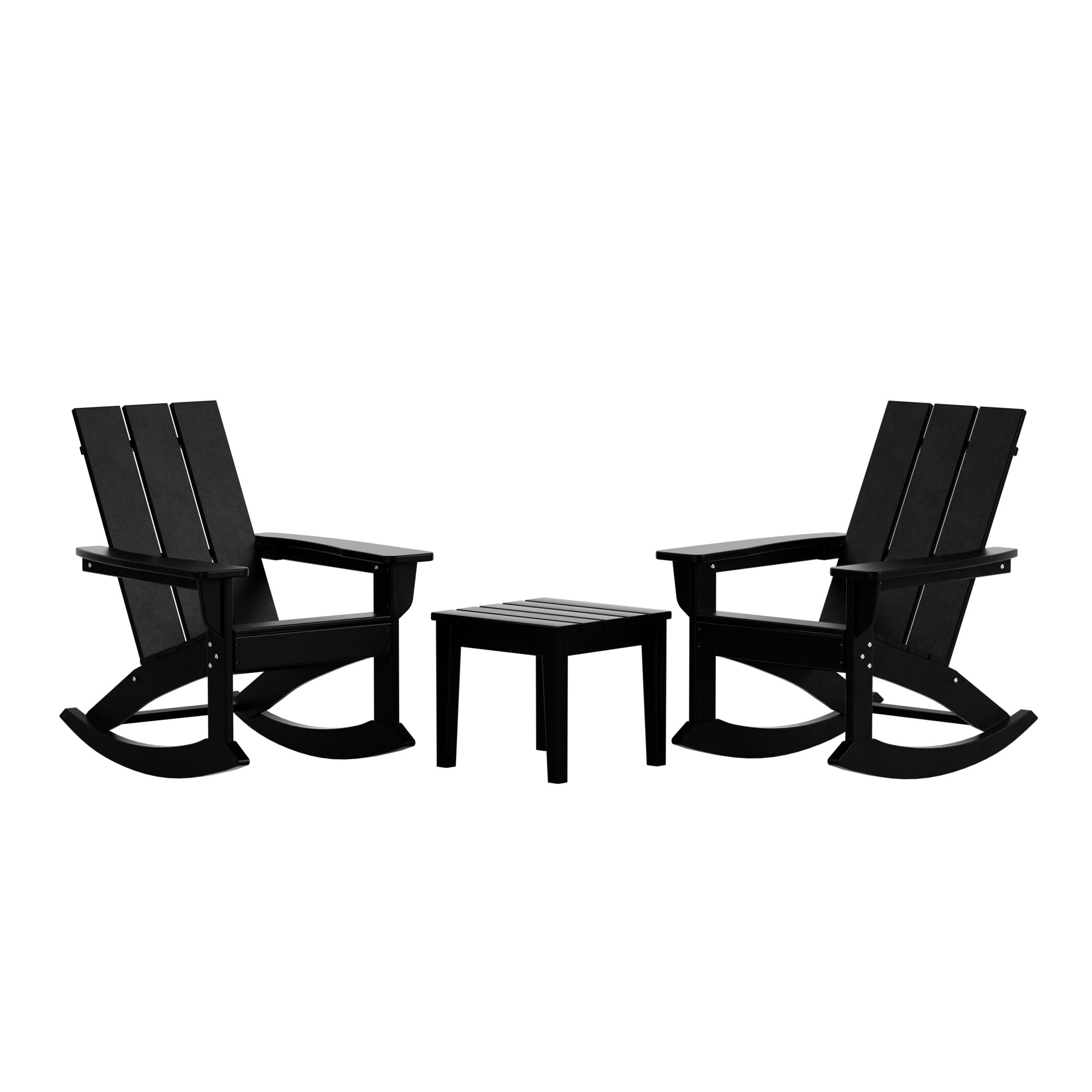 Ashore Modern Rocking Poly Adirondack Chair With Side Table 3-Piece Set