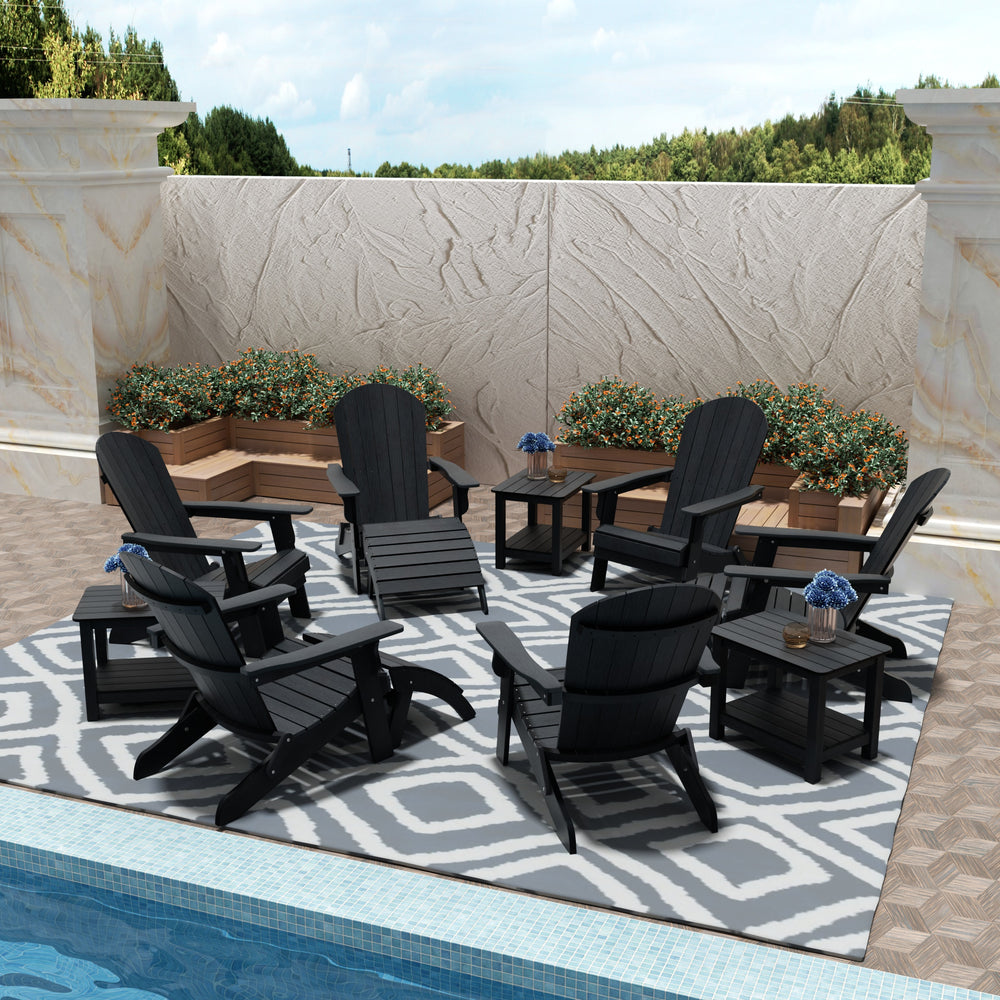 Tuscany 6 Person Folding Adirondack Seashell With Side Table and Folding Ottoman