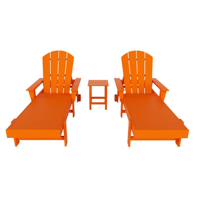 Malibu 3 Piece Adirondack Reclining Chaise Lounge With Arms & Wheels