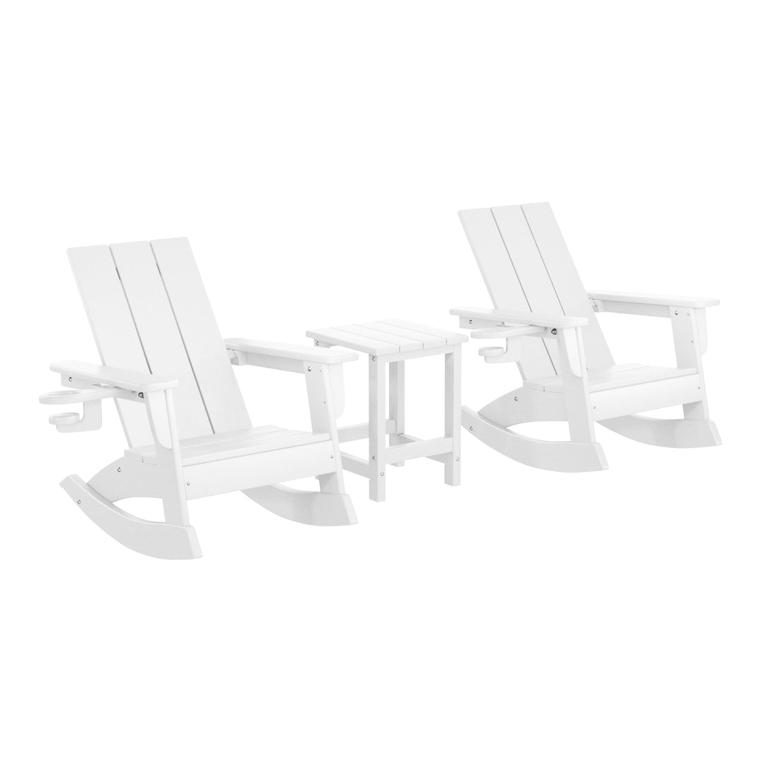 Ashore 3-Piece Kids Modern Rocking Chair With Cup Holder and Square Side Table Set
