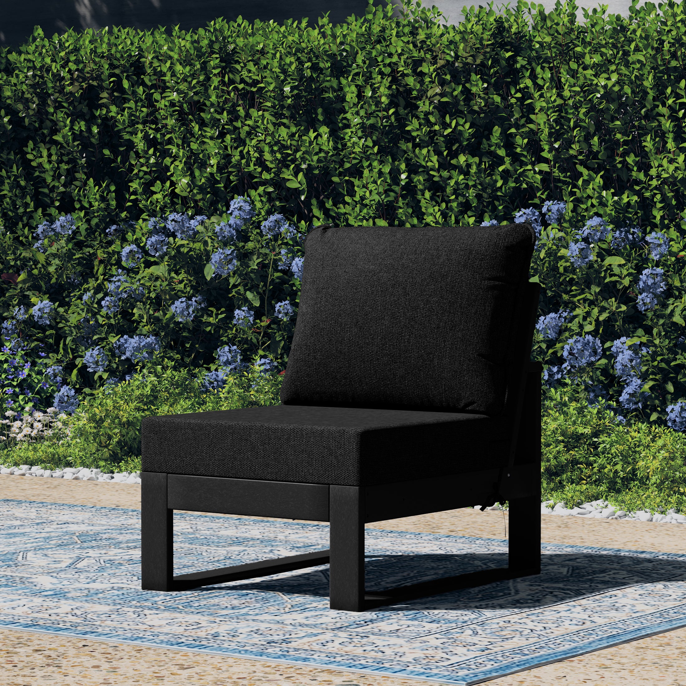 Montara Outdoor HDPE Sectional Armless Chair with Water-Proof Patio Cushions