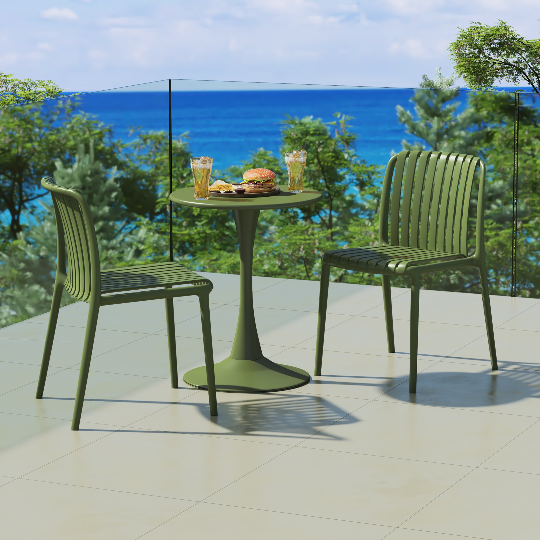 Playa 3-Piece Outdoor Metal Dining Table Set And Stackable Resin Patio Chairs