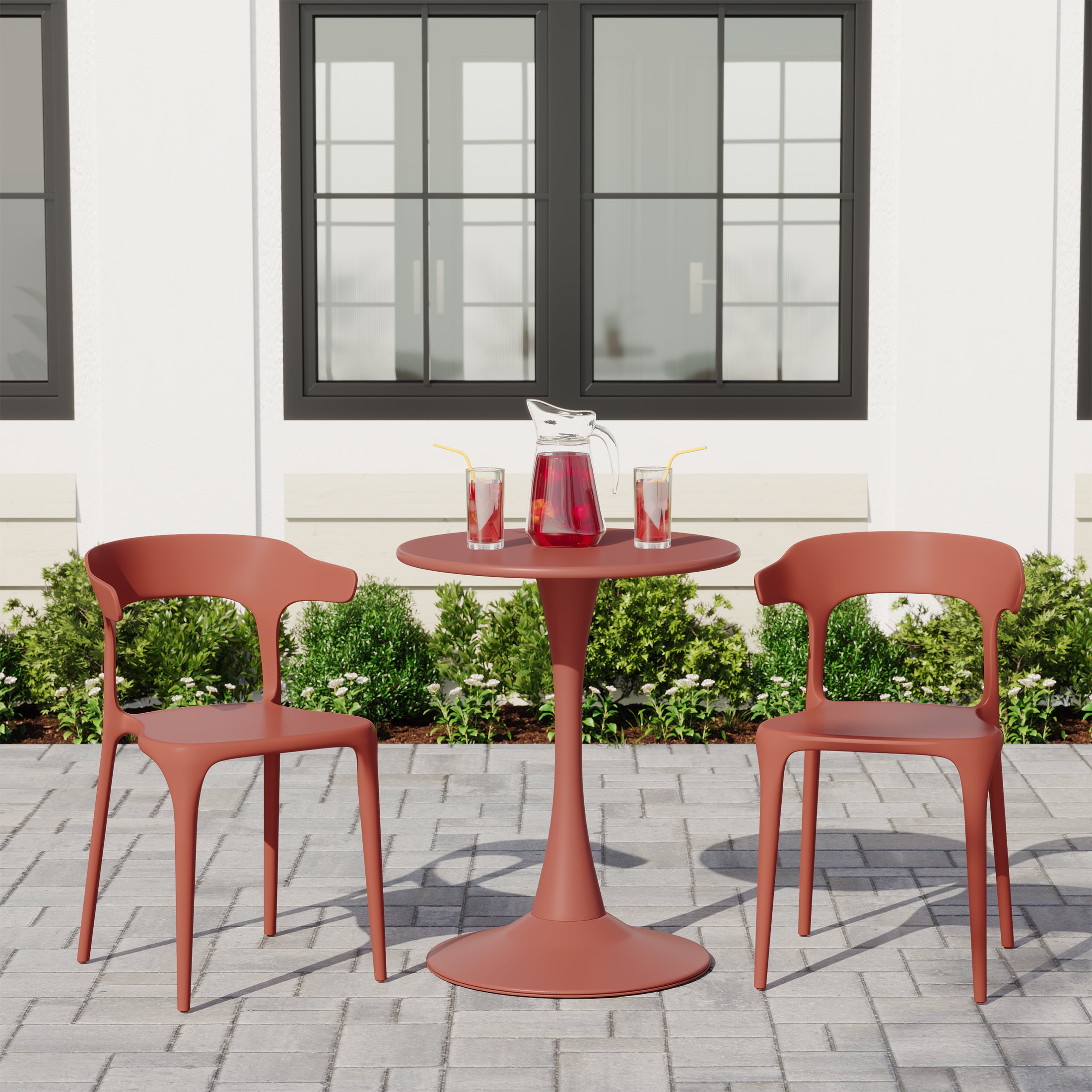 Playa 3-Piece Outdoor Metal Patio Dining Table Set With Stackable Modern Patio Side Chairs