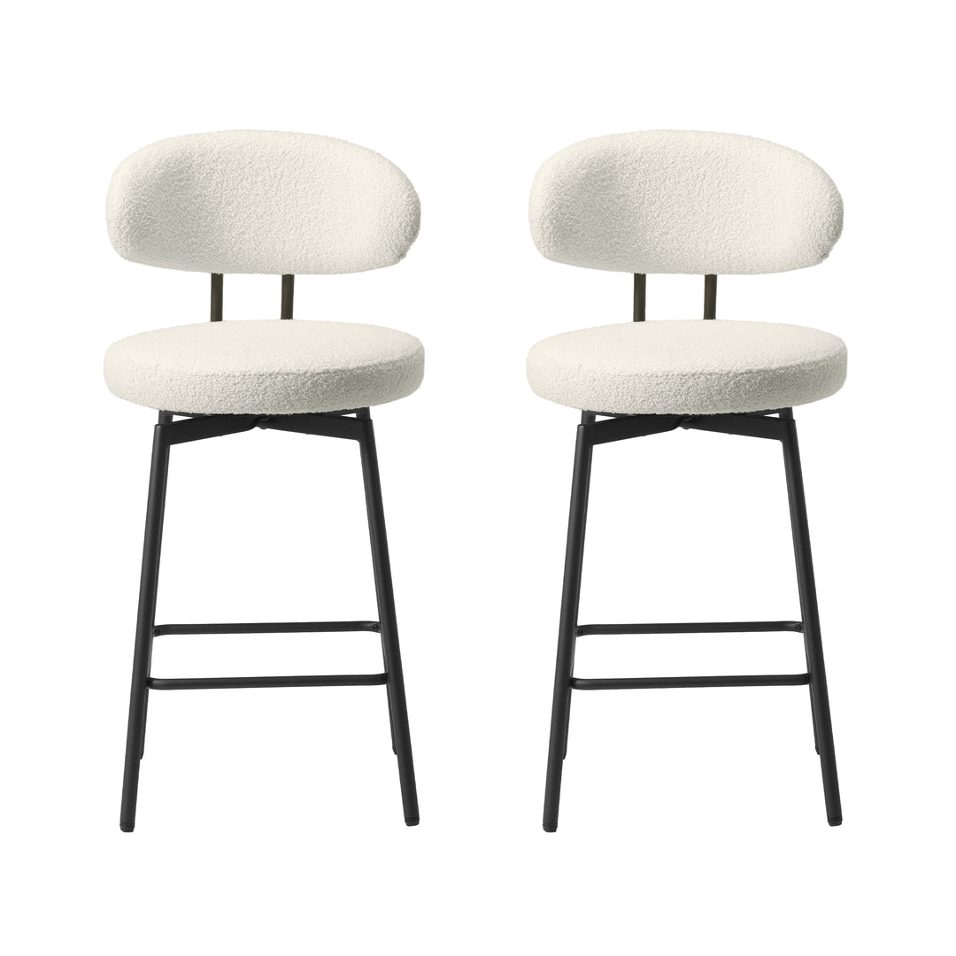 Alexandria Modern Upholstered Sherpa Fabric Counter Height Bar Stools with Back (Set of 2)