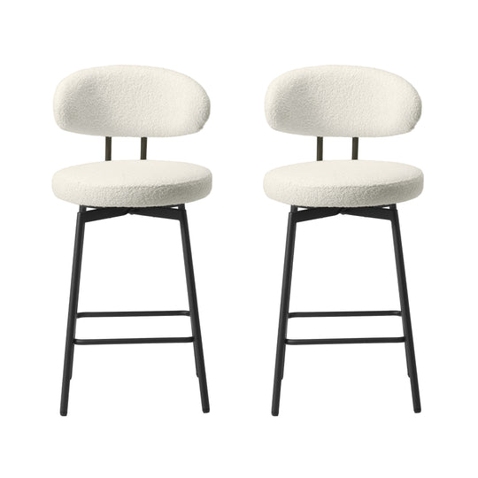 Alexandria Modern Upholstered Sherpa Fabric Counter Height Bar Stools with Back (Set of 2)