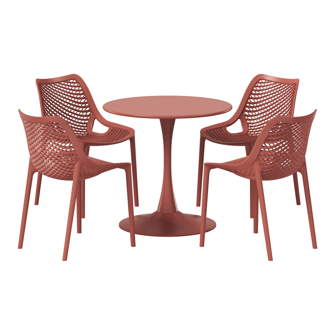Playa 5-Piece Outdoor Indoor Round Metal Dining Table Set And Stackable Resin Patio Dining Side Chairs
