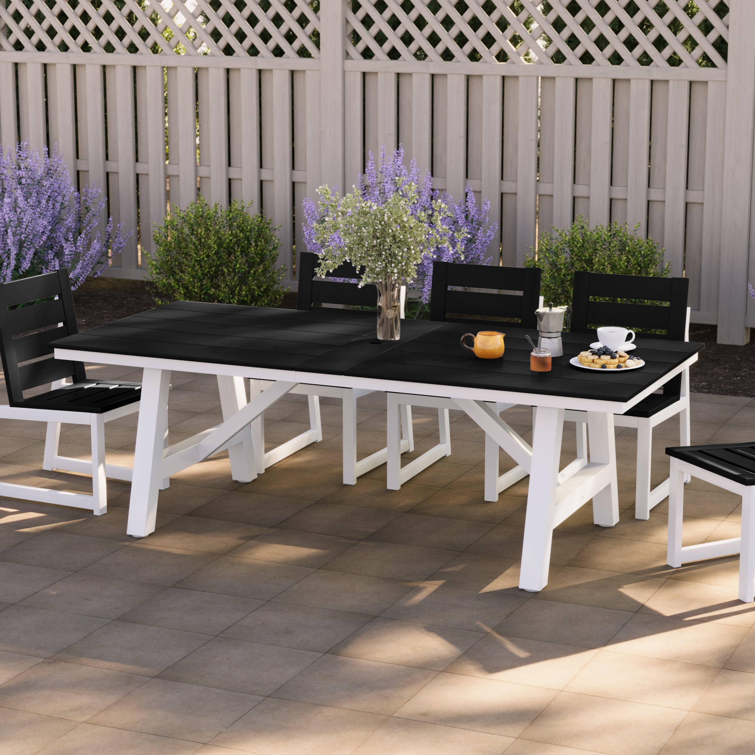 Cape May 90" HDPE Rectangle Outdoor Patio Dining Table With Umbrella Hole and Metal Frame