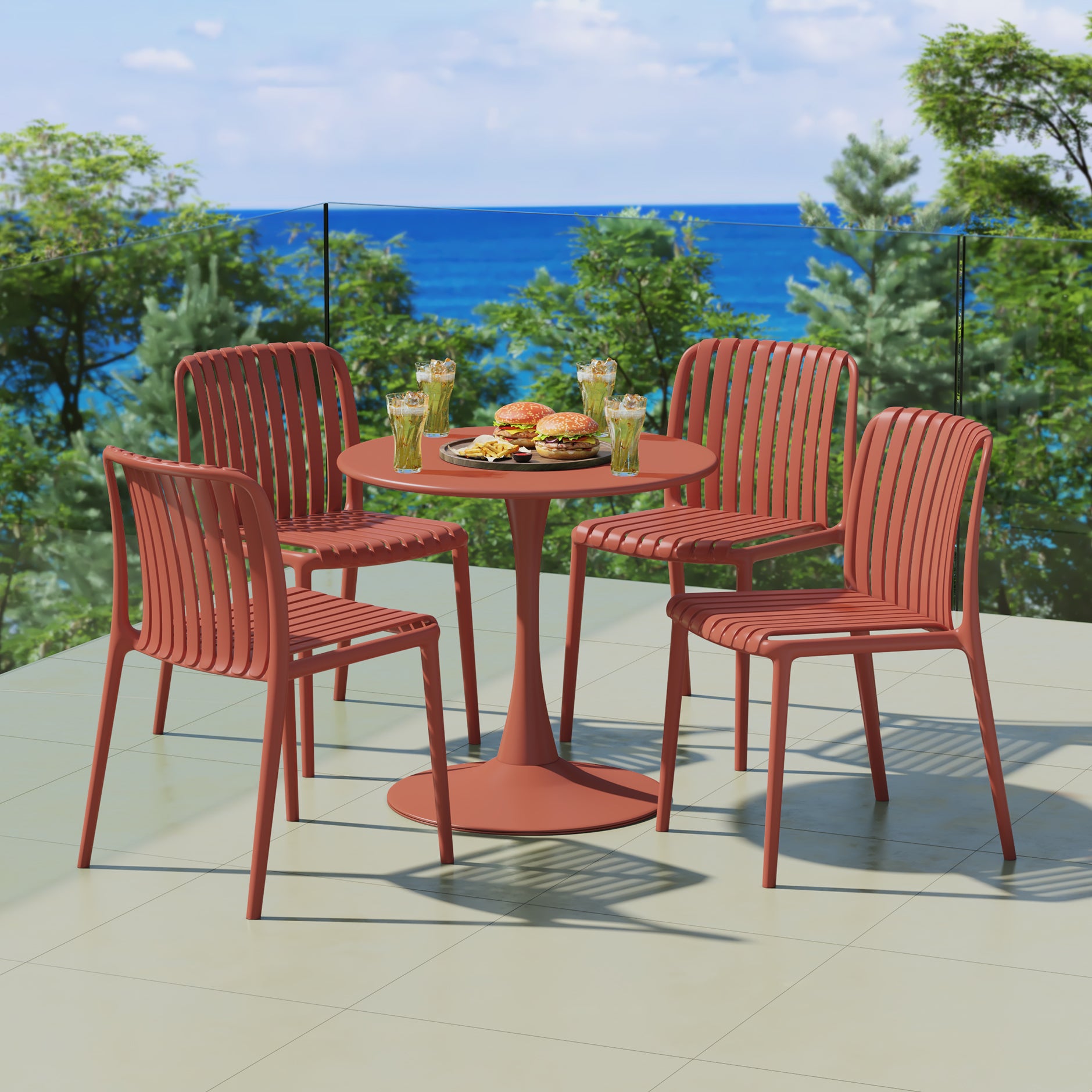 Playa 5-Piece Outdoor Metal Dining Table Set And Stackable Resin Patio Chairs
