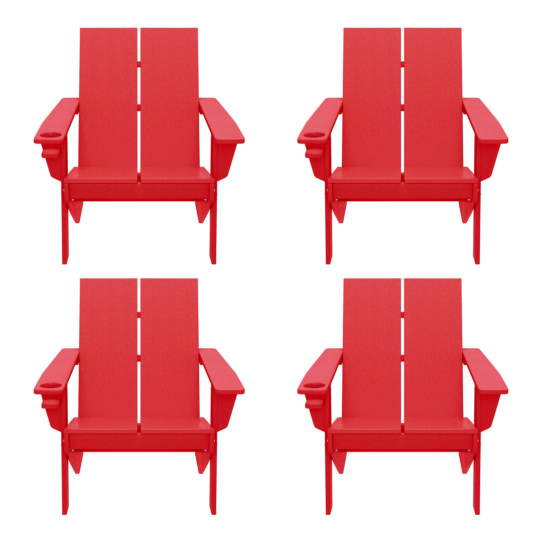 Riviera Outdoor HDPE Modern Adirondack Chair with Cup Holder (Set of 4)