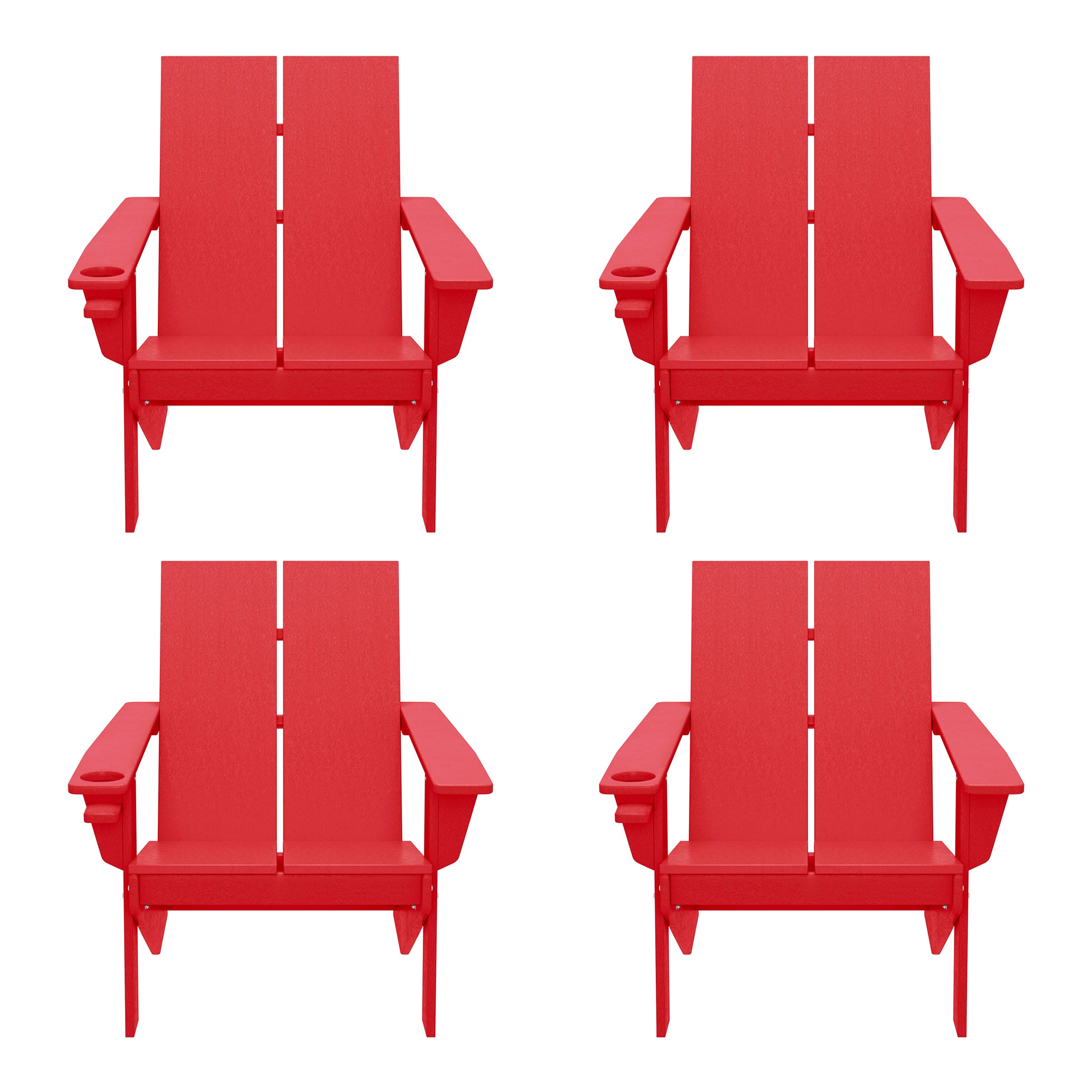 Riviera Outdoor HDPE Modern Adirondack Chair with Cup Holder (Set of 4)