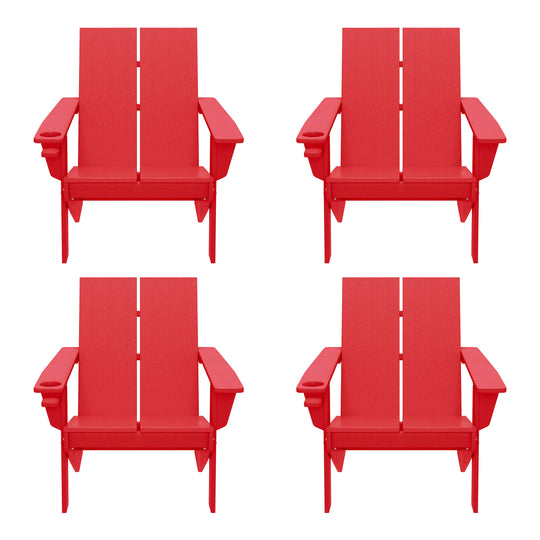 Riviera Outdoor HDPE Modern Adirondack Chair with Cup Holder (Set of 4)