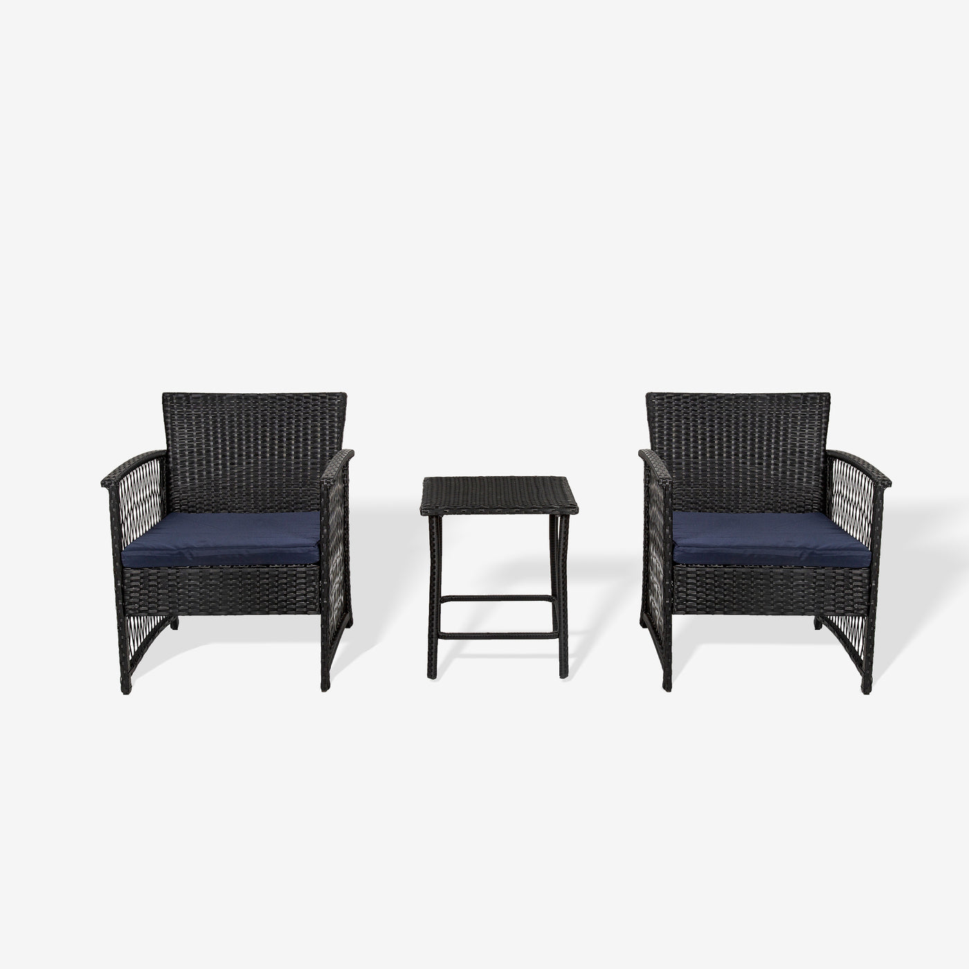 Melvi 3-Piece Outdoor Patio Wicker Conversation Set, Black