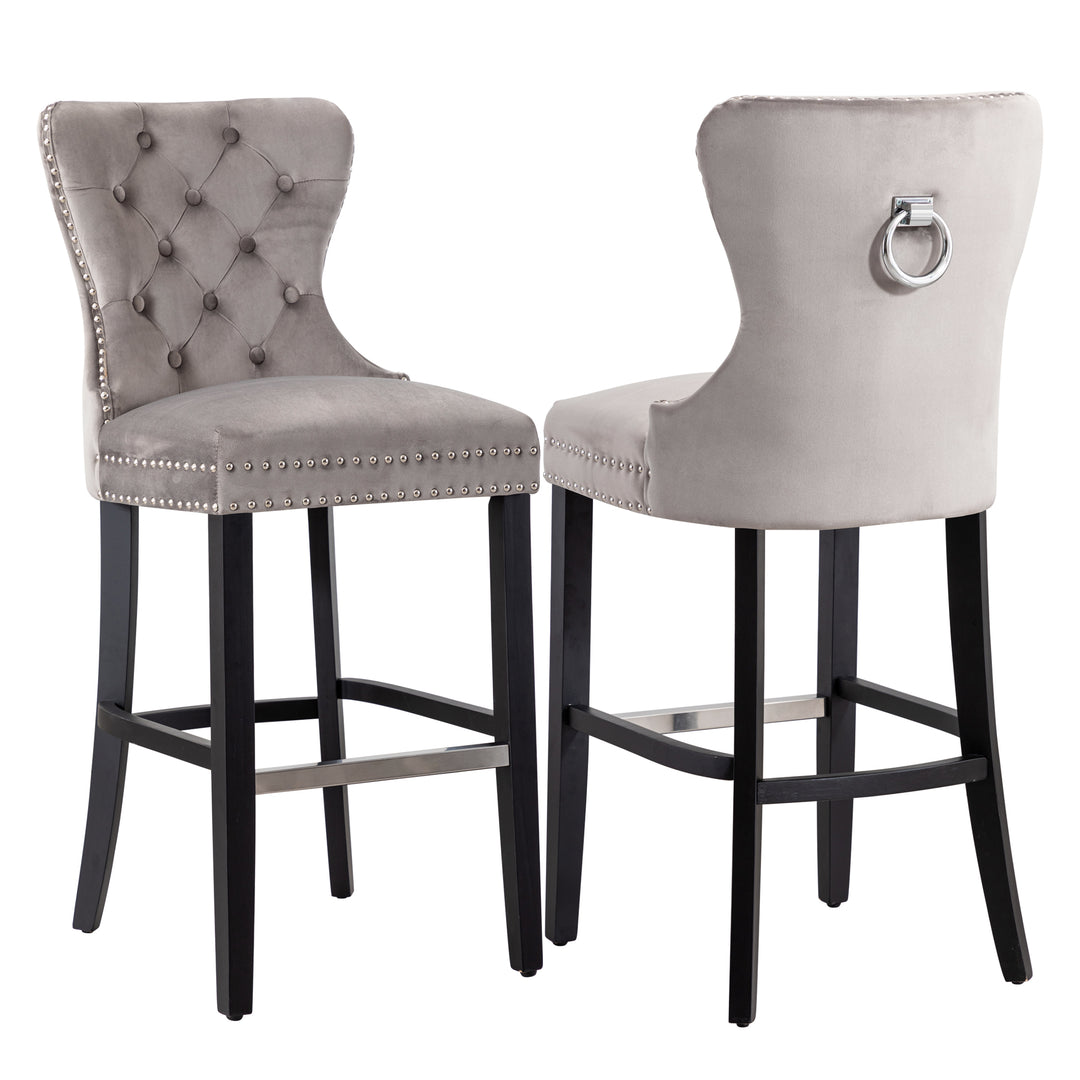 Wordford 29" Tufted Velvet Bar Stool (Set of 2), Black