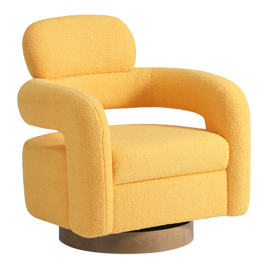 Alexandria Mid-Century Modern Sherpa Swivel Barrel Accent Chair With Storage Ottoman