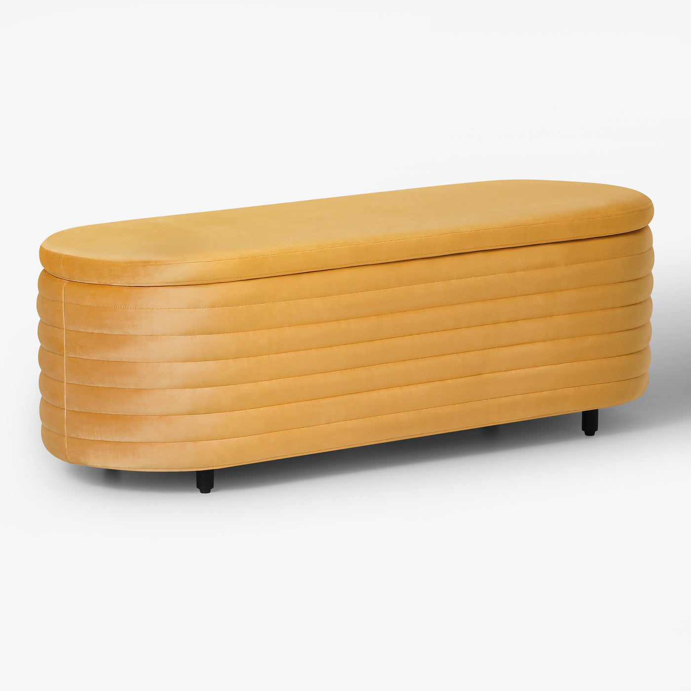 Phoebe 54" Wide Mid-Century Modern Upholstered Velvet Tufted Oval Storage Ottoman Bench